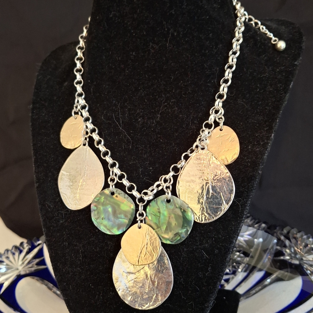 Silver, Gold and Green Pendant Necklace
